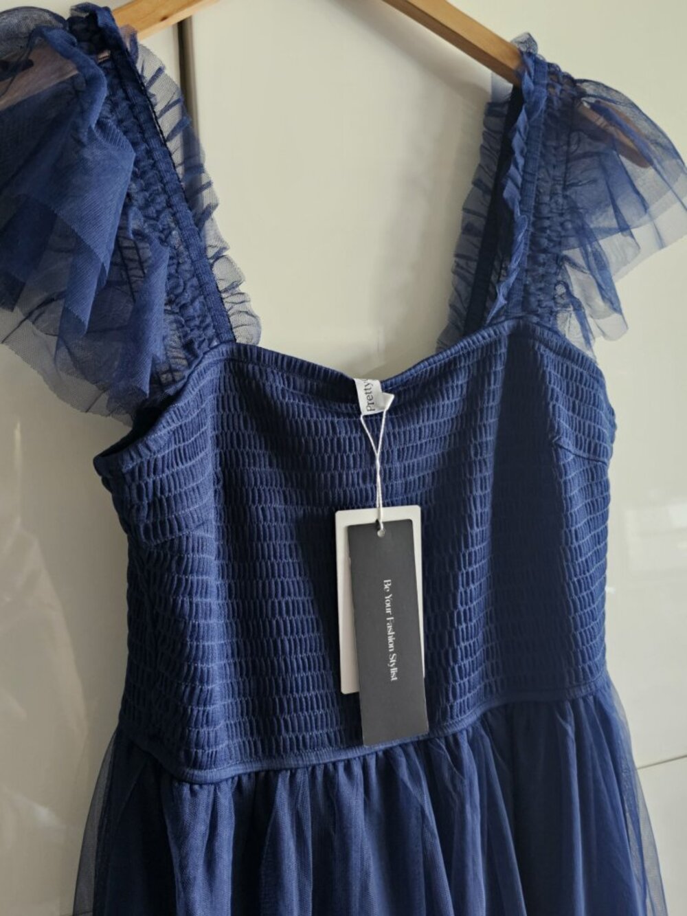 New Pretty Garden Cobalt Blue Smocked Tulle Dress with Pockets - Picture 11 of 11